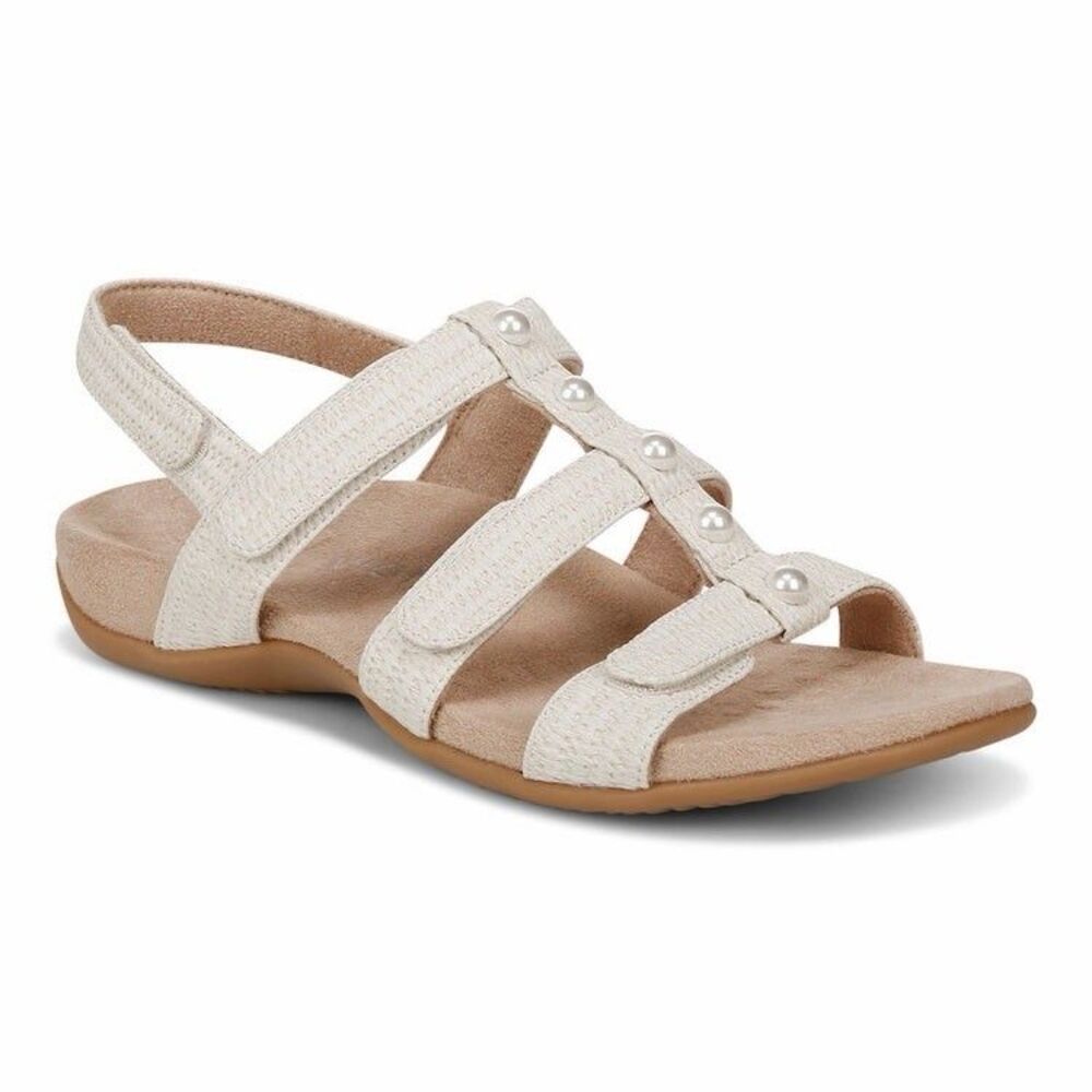 NWOB Vionic Amber Pearl Cream Leather Orthodic Sandals Metallic  Size 7.5M